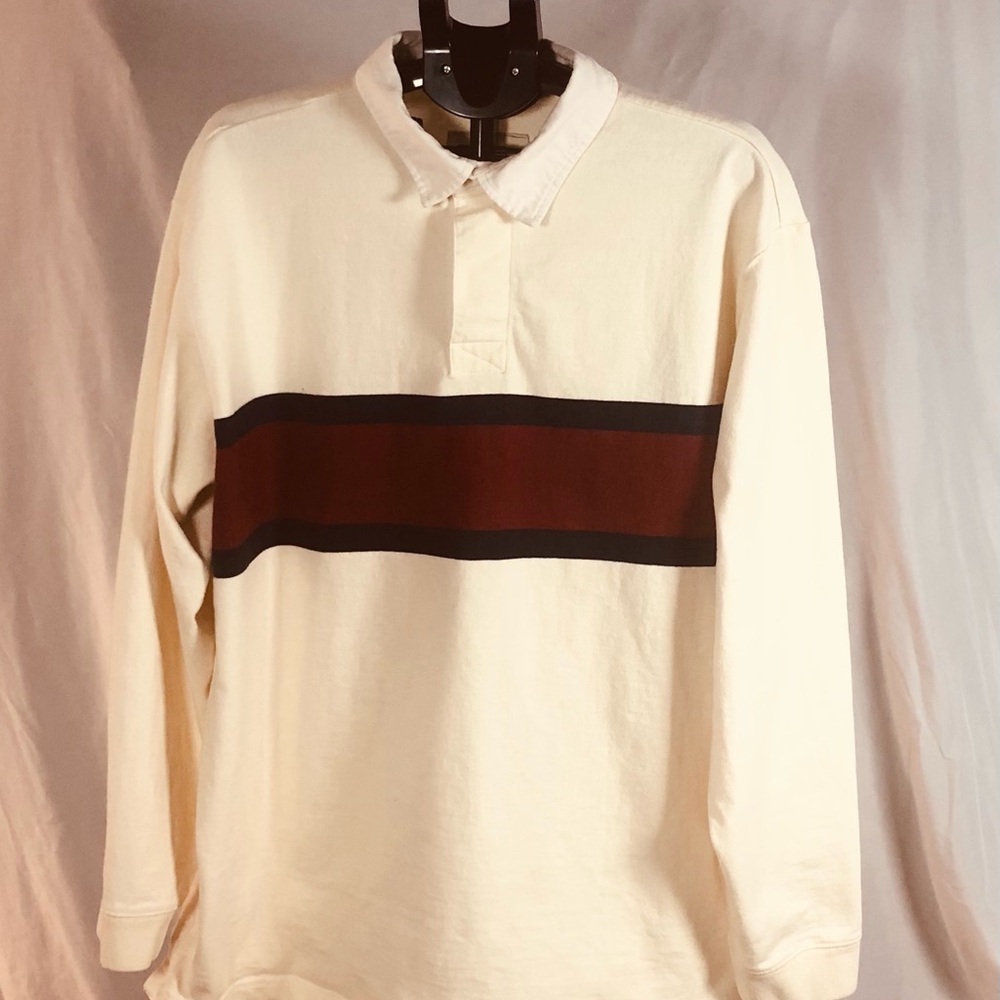 LL Bean vintage rugby polo shirt Classic Cream burgundy and blue Men's size XXl